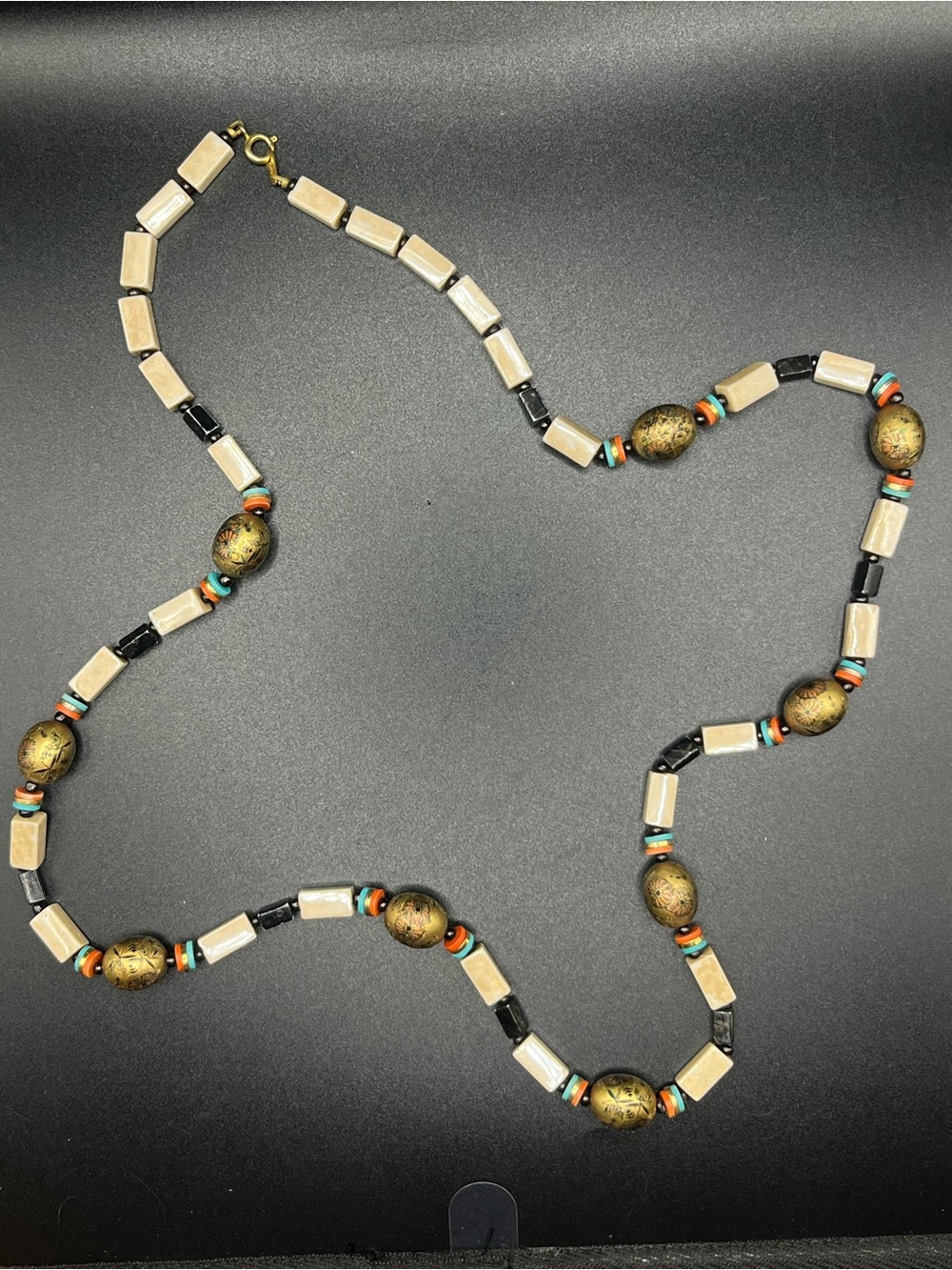 Vtg Japanese Export ceramic and wooden beaded necklace 24”